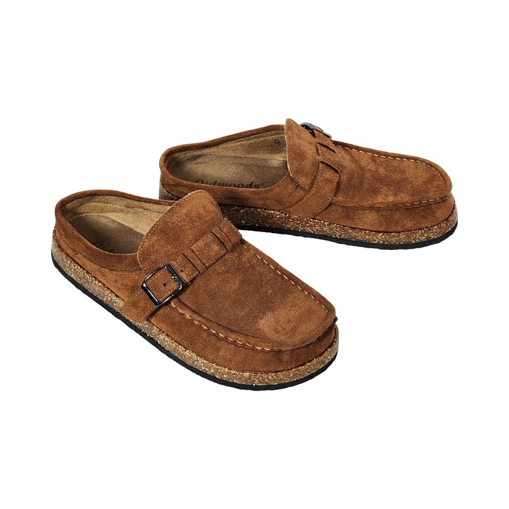 Outwoods Womens Brown Suede Buckle Mule Clogs Moc Toe Cork Midsole Size 9